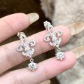 Sterling Silver Iris Flower Moissanite Earrings with Diamond Accents-0-2