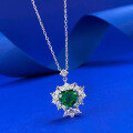 wholesale Metal: 925 Silver, New 8*8 Synthetic Emerald Heart-Shaped Necklace with Ice Flower Design, High-End Feel, New Women's Choker for Dropshipping-0-1
