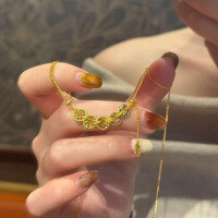 wholesale S925 Sterling Silver Red Elk All-Over Crushed Ice Five Emperor Coin Necklace for Women, Light Luxury Advanced Sense New Chinese Style Collarbone Chain-BS0279-Gold 925 Silver