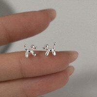 wholesale Sterling Silver Balloon Dog Stud Earrings Women's Japanese Korean Style Shiny Beads Cute Cartoon Dog Sweet Accessories G7966-S925 silver pair silver model 925 silver