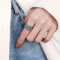 wholesale S925 Sterling Silver Retro Vintage Hand-Woven Braided Creative Unisex Adjustable Open Ring-0-2