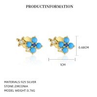 wholesale S925 Sterling Silver Four-Leaf Clover Necklace and Turquoise Earrings Set-YE0199_White zirconium/113# spinel/synthetic green pine_18K yellow plated_different edges_with small flower ear cap 925 silver