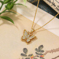 wholesale S925 Silver Gold-Plated Adjustable Hollow Full Diamond Butterfly Necklace, In Stock-0-3