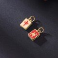 wholesale Gold-plated 925 Ancient Silver Enameled Mahjong Red Zhong Fa Character and Bantam Chicken Double-sided Pendant for DIY Braided Bracelet Accessories-0-2