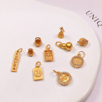 wholesale Metal S925 gold-plated pendant drop gourd six-syllable mantra and Tsakhi Lama charm accessories bracelet necklace bead DIY-Lotus Trumpet