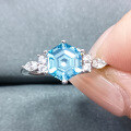 wholesale 925 Sterling Silver High Carbon Diamond Ring for Women, Niche Luxury Hexagonal Flame Gemstone Blue Sapphire Ring-0-1