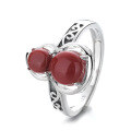 wholesale S925 Sterling Silver Vintage Style Red Agate Calabash and Auspicious Cloud Carved Open-Air Ring with Classic Personality Design-0-5