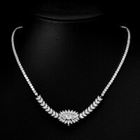 wholesale 925 Silver SP Jewelry 075 Carat White Round 55mm European and American Light Luxury Niche Necklace for Women 40+5cm-White 5.5mm【N-2411】 Chain length 40+5cm