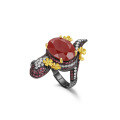 wholesale S925 silver dark-style original design 17-carat red agate ring with a small star ruby, open band-0-0