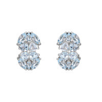 wholesale S925 Silver Fashionable and Elegant Gourd Natural Colored Gemstone Earrings, European and American Retro Personality Stud Earrings-Sky Aquamarine 925 Silver