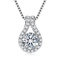 Sterling Silver Fashion Luxury Moissanite Necklace Cross-Border Wholesale-Flower bud necklace [White gold] 6.5mm  925 silver
