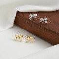 wholesale S925 Sterling Silver Ultra Sparkly Small Fresh Bow Earrings, Simple and Light Luxury New Earrings-0-2