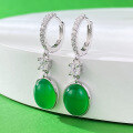 wholesale S925 silver new stud earrings inlaid with 8*10 simulated green chalcedony, luxurious minimalist style for affluent women, live broadcast-0-1
