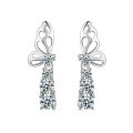 Sterling Silver Moissanite Butterfly Earrings with Elegant Tassels-0-3
