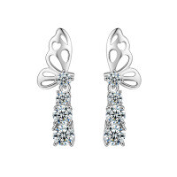 Sterling Silver Moissanite Butterfly Earrings with Elegant Tassels-Butterfly earrings (white gold)  62 points + 62 points moissanite earrings