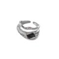 wholesale 925 Silver Tide XiaoBai Geometric Wave Ring Women's Dark Niche Design Fashion Personality Light Luxury Adjustable Index Finger Ring-0-4