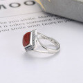 wholesale S925 Sterling Silver Retro Vintage Style Square Cut Red Agate Inlay Unique Design Fashion Niche Ring-0-2