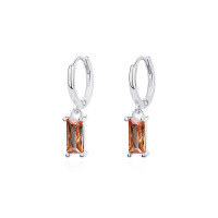 wholesale S925 Sterling Silver Light Luxury Geometric Square Earrings With Colorful Zircon, Women's Fashion European And American Hoop Ear Accessories, Versatile And Exquisite Hand Jewelry Cross-border-E2268E-White Gold/Orange Zirconium 925 Silver