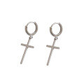 wholesale S925 Sterling Silver Fashionable and Minimalist Korean-style Ear Clasp with Smooth Round Cross Drop Earrings-0-4