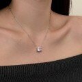 wholesale S925 Sterling Silver Wedding Style European and American Women's Exquisite Cubic Shape 8A Ice-Cut Pink Yellow Zircon Collarbone Necklace-0-3