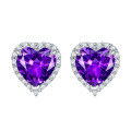 wholesale 925 Sterling Silver European and American Gemstone Heart Earrings for Women, Colorful Zircon Heart-shaped Stud Earrings, High-Quality Wholesale-0-6