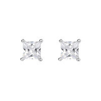 wholesale S925 Sterling Silver Fashion Princess Cut Zircon Stud Earrings for Women, Exquisite and Versatile Four-Prong Square Sugar Earrings, Light Luxury High-End Feel-E5657_White Zirconium_Platinum-Plated_5MM 925 Silver