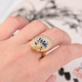 wholesale Gold-plated 925 sterling silver with certificate, cold enamel lotus flower ring, large cabochon gemstone, openable index finger ring for women-0-2