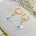 wholesale S925 Silver Plated 14k Gold Blue Quartz Stone Japanese Retro Spring Ear Climbers-0-0