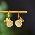 wholesale 925 silver gold-plated, Hetian jade inlaid, antique-style Chinese Hanfu earrings with lucky bag and money bag design-0-3