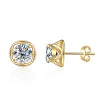 S925 Silver 1ct Moissanite Crown Earrings, Plated 18K.-5mm zircon