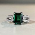 wholesale 925 Silver Pure Emerald Cut Ring for Women, Half Shank Jiangsu Pagoda Cut Luxury Setting, Cross-Border Live Streaming Hot-Style Wholesale-0-4