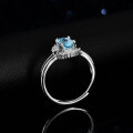 Sterling Silver Natural Blue Topaz Moissanite Ring, 1 Carat Full Diamond Oval Shape-0-1
