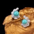 wholesale S925 Sterling Silver French Romantic Turquoise Wave Edge Full Diamond Earrings Heavy Luxury High-End Earrings-0-2