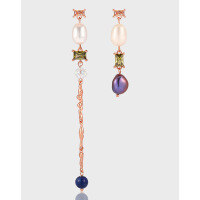 wholesale S925 Sterling Silver 585 Unique and Elegant Baroque Pearl with Diamond Accents Asymmetric Tassel Earrings for Women-Rose gold [with sterling silver ear plugs]  925 silver