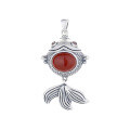wholesale S925 Sterling Silver Retro Filigree Openwork Southern Red Big Tail Cute Chubby Fish Pendant Series Earrings-0-5