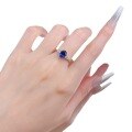 wholesale S925 Silver Fashion Simulation Sapphire 6*8mm Oval Blue Corundum Versatile Ring-0-4