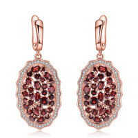 wholesale S925 Silver Luxury Natural Garnet Stud Earrings, Group Setting High-End Feel Natural Gemstone Earrings-Natural garnet &gt;925 silver