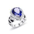 wholesale S925 Sterling Silver New European and American Style Large Carat Gemstone Ring Pear-Shaped Red and Blue Sapphire Crystal Snake Pattern Ring for Men and Women-0-3
