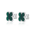 wholesale 925 Sterling Silver Natural Malachite Four-Leaf Clover Bracelet with Ins Small and Advanced Style Lucky Stud Earrings-0-6