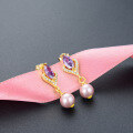 wholesale S925 Sterling Silver Cross-Border French Style Pearl Earrings for Women with Ins Style Purple Inlaid Crystals-0-1