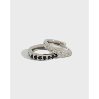 wholesale S925 pure silver HEH212 Korean-style chic fashion micro-paved diamond circle earrings earrings-Platinum Black Stone > 925 Silver