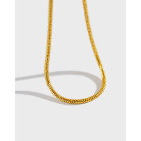 wholesale S925 Sterling Silver 386 Korean Version Ins Minimalist Round Body Engraved Snake Chain Necklace Women Choker Collarbone Chain-Vacuum K gold 925 silver