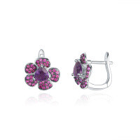 wholesale S925 Silver Natural Gemstone Floral Earrings with Amethyst, Ins Style-Natural amethyst earrings