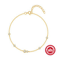wholesale S925 Sterling Silver Minimalist Design Round Diamond Accent Luxury Bracelet, Korean Style Viral Accessory for Women-Gold 925 silver