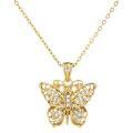 wholesale S925 Silver Gold-Plated Adjustable Hollow Full Diamond Butterfly Necklace, In Stock-0-4