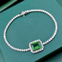 wholesale S925 Sterling Silver Synthetic 8*10 Emerald Bracelet, New Style from Mu Jing Jewelry, Fashionable and Elegant, Influencer Aesthetic-Green 18cm 925 silver