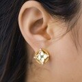 wholesale S925 Sterling Silver Gold-Plated Four-Leaf Clover Jadeite Stud Earrings, Women's Small and Chic Earrings Wholesale, New Chinese Style Fashion Trend-0-4