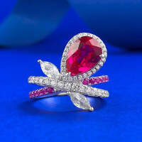 wholesale Metal: 925 Silver Live stream new 7*10 teardrop ring for women with ruby and sapphire, light luxury fashion style-R213 Blue Diamond Water Drop No. 9