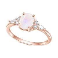 wholesale Rose gold S925 sterling silver inlaid with natural moonstone gemstone ring, fashionable and luxurious with a high-end elegant vibe-S925 silver + natural moonstone  US size 7