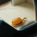 wholesale S925 Silver Vintage Beeswax Cabochon Pendant, Full-bodied Mustard Yellow Amber, Factory Wholesale-0-1